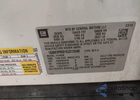 2014 GMC Acadia Sle-2 z USA, uszkodzony, nr VIN 1GKKVPKD1EJ313048